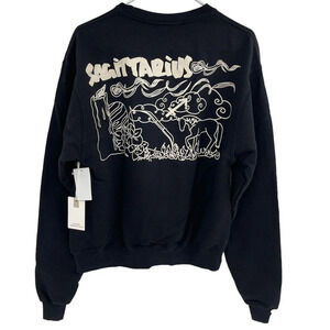 GOOD AMERICAN Sweatshirt Size 0 XS Zodiac Boyfriend Sagittarius Black Crew Neck